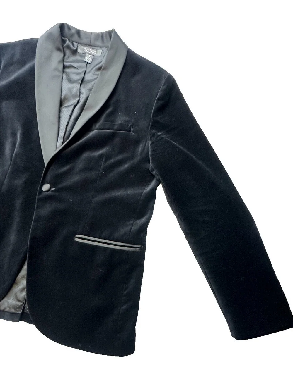 Kenneth Cole Reaction Men’s Large Black Velvet Tuxedo Blazer Satin Lapel